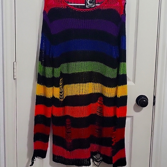 Rainbow Striped Distressed Sweater - Picture 1 of 4